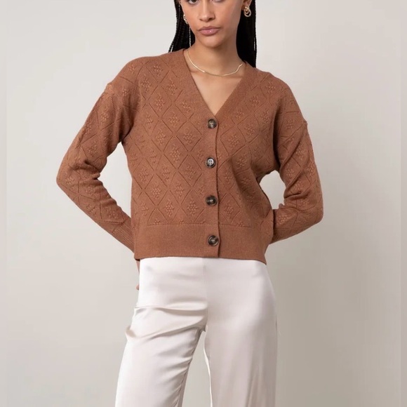 Cyrus The Diamond Stitch Cardigan Burleywood L - Picture 3 of 6